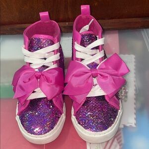 JoJo Siwa Sparkly Fuchsia Kids Sneakers with Bows